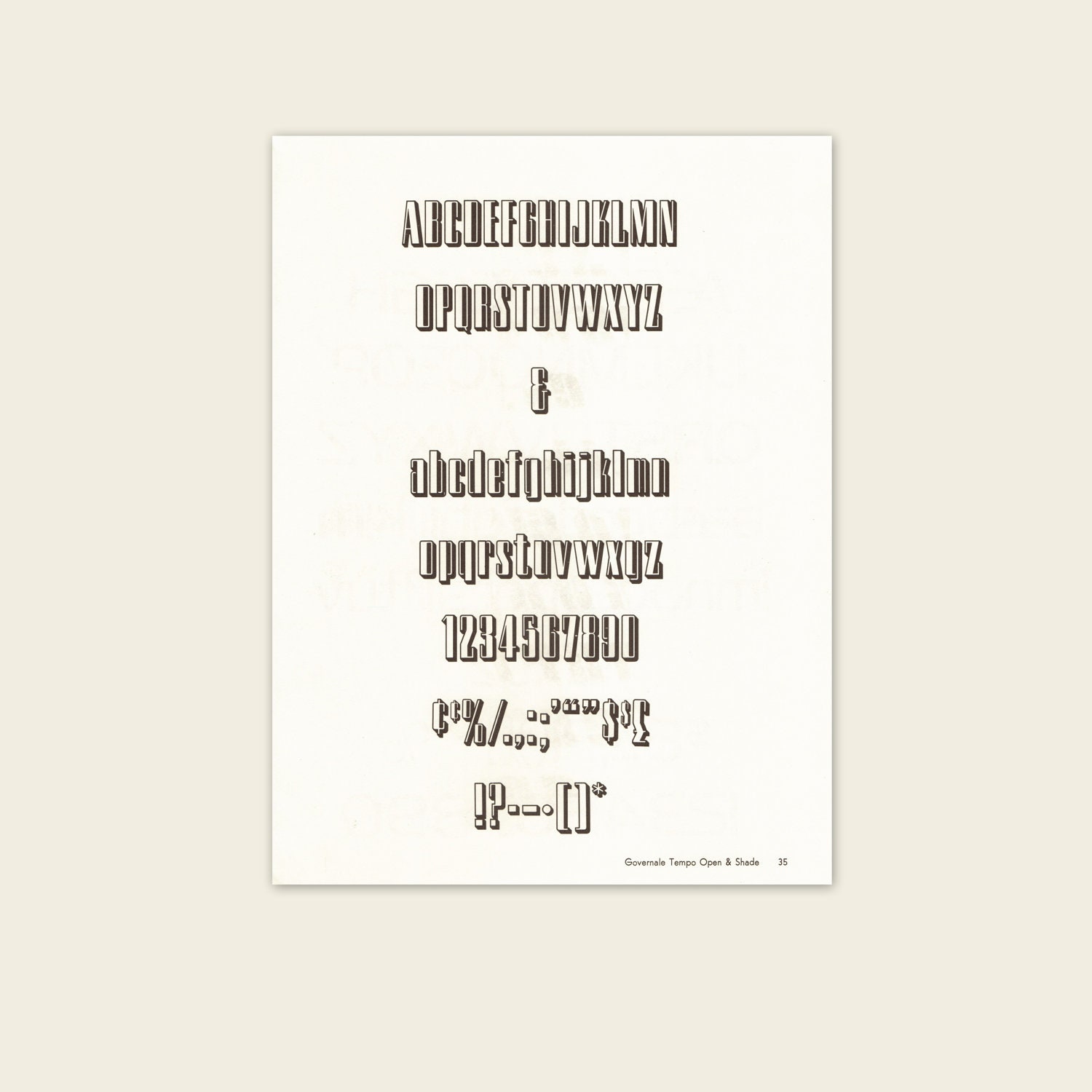 Governale Tempo Open & Shade Font. Vintage 1970s Alphabet Typography Prints in Black and Cream. 8" x 10". Ready to Frame. (No. 593)