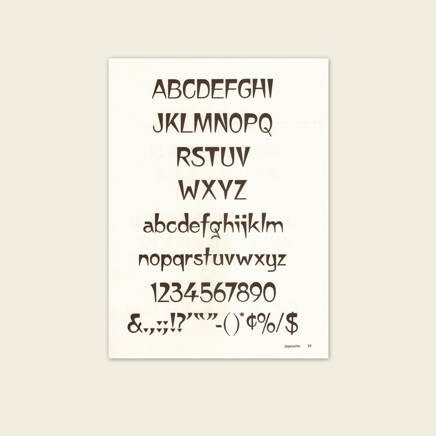 Japanette Font. Vintage 1970s Alphabet Typography Prints in Black and Cream. 8" x 10". Ready to Frame. (No. 595)
