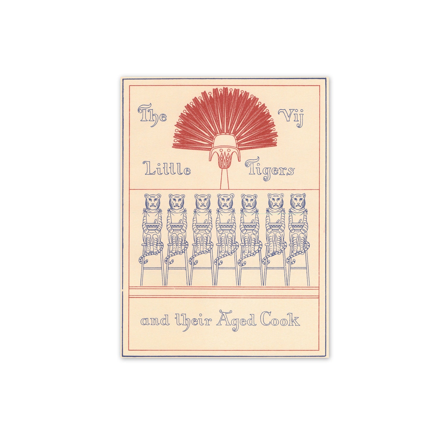 The Seven Little Tigers and Their Aged Cook. Vintage 1960s Children's Book Print. 5" x 7". Victorian, Baby Nursery, Cats, Poem. (No. 511)