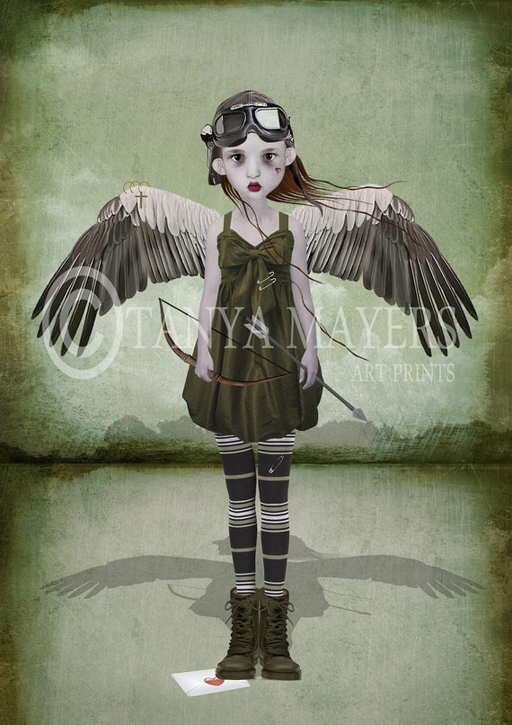 Girl Art Print - Steampunk - Angel - Cupid
