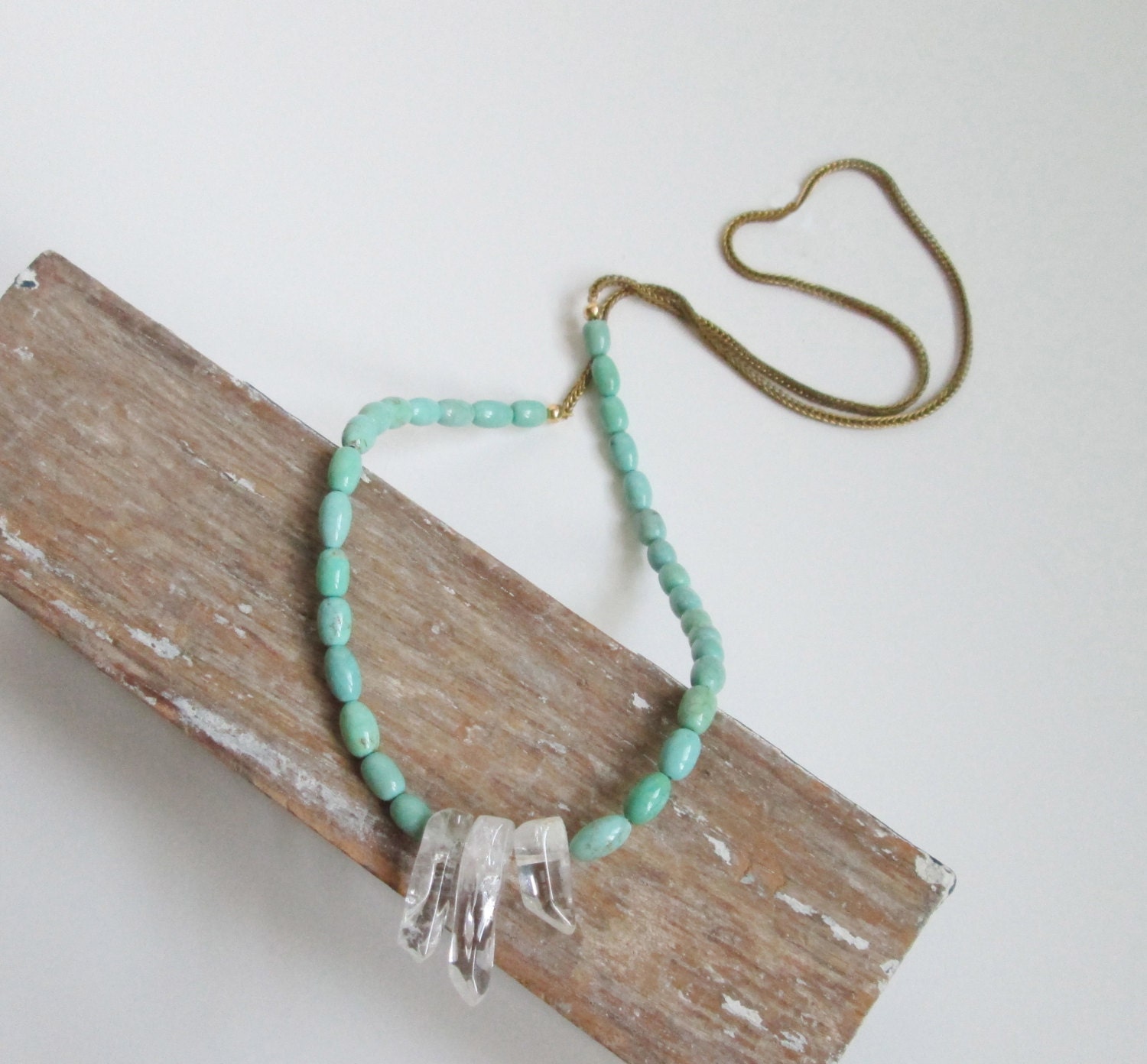 Quartz Spike and Minty Howlite Necklace. Long Beaded Neacklace. Simple. Minimal. Mint. Turquoise. - MissCAlexandria