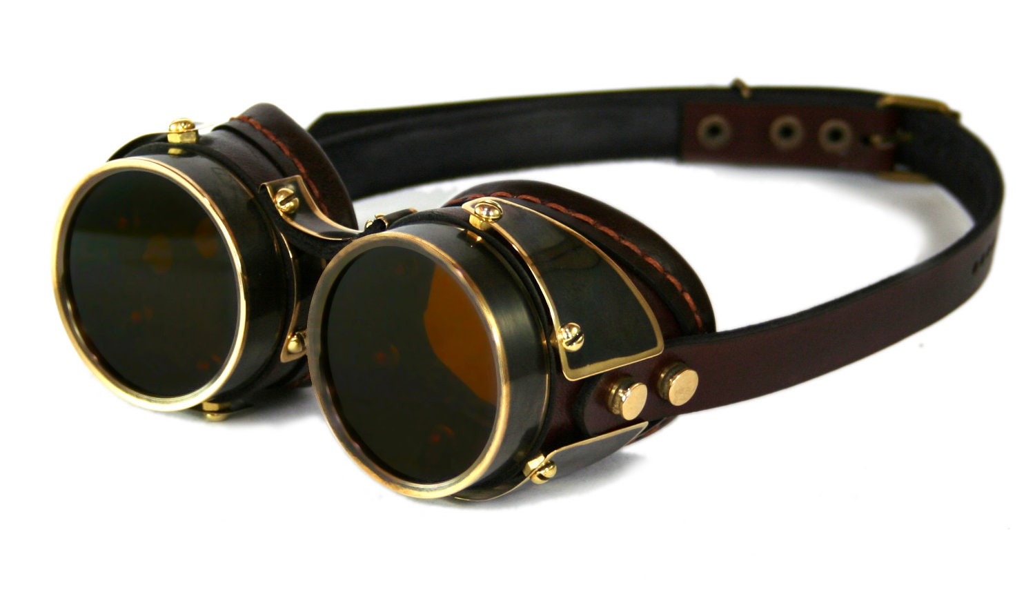 STEAMPUNK GOGGLES dark brown leather blackened brass QUAD Light Frames