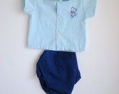 Vintage Baby Boy Outfit - Blue BEAR (0-3m)