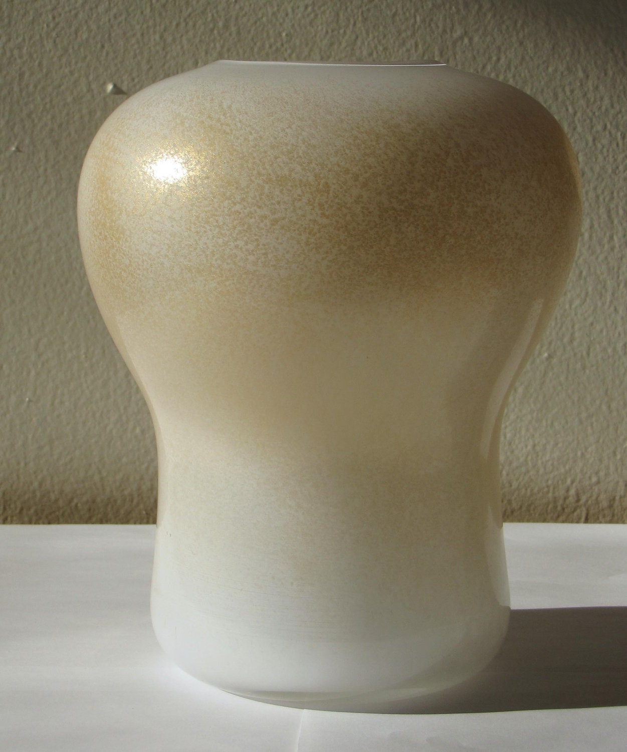 Hand Blown Glass White Vase with Gold Shimmer