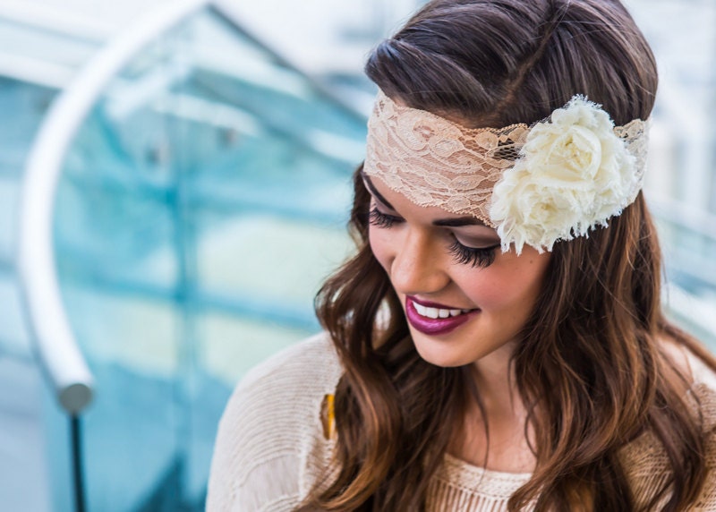 SOPHIA -  Cream and beige shabby rose trio headband