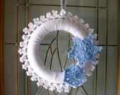 Snow Fairy crocheted wreath, winter snowflake wreath