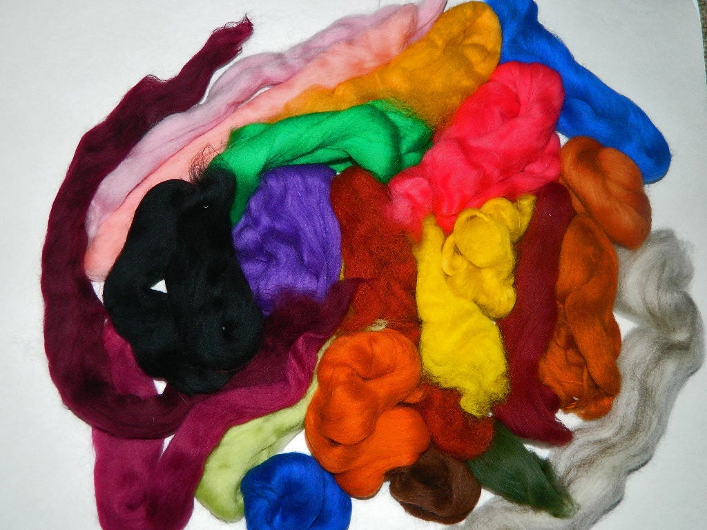 Wool Roving, Felting Wool grab bags, multi colour, 3 or more ounces, 18 colours