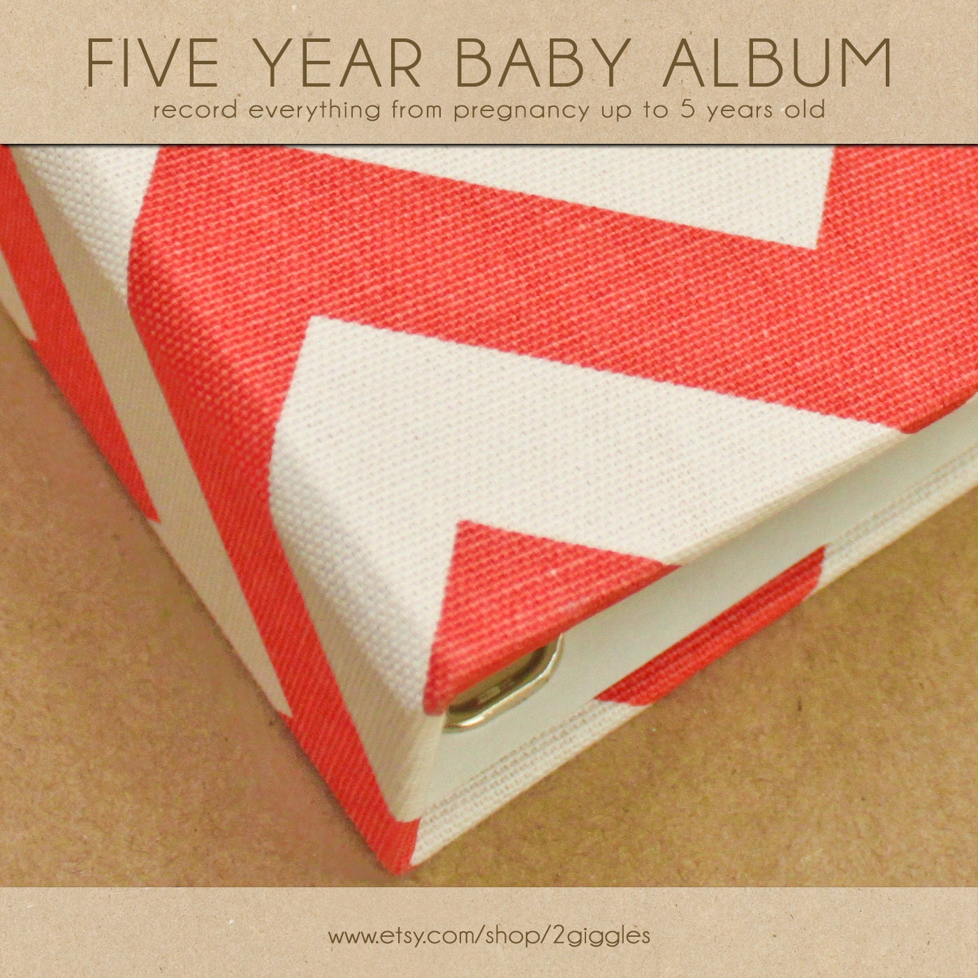 PRE-ORDER...Baby Memory Book (Pregnancy - 5 years) - Coral and White Chevron  (134 journaling pages & personalization included)