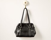 amazing vintage 1970s black vinyl purse / over the shoulder bag / 60s 70s bag
