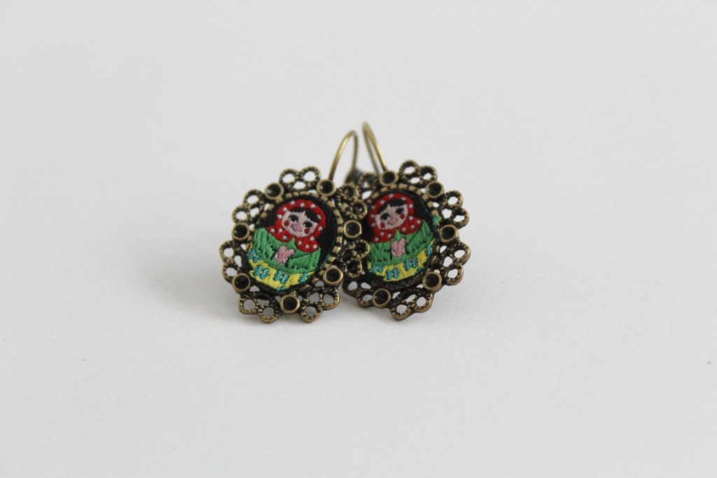 Babushka Green Doll Earrings
