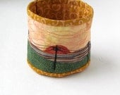 Fabric Basket Bowl Storage Bin Applique Landscape
