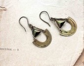 Ma'at earrings triangle pyramidal hoops metallic antique beads tribal sci-fi