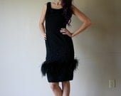 50s Wiggle Dress // Ostrich Feathers and Studs // Little Black Dress // Holiday Party Vixen