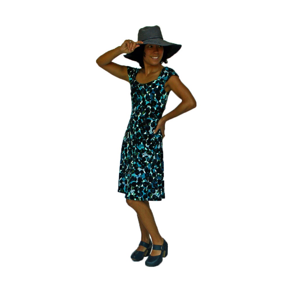 Polka Dot Sundress in Aqua, Blue, Navy, and Olive  Print, Dotty Dress