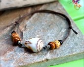 Shell Jewelry from Hawaii, Hawaiian seashell anklet by Mermaid Tears, mens leather bracelet