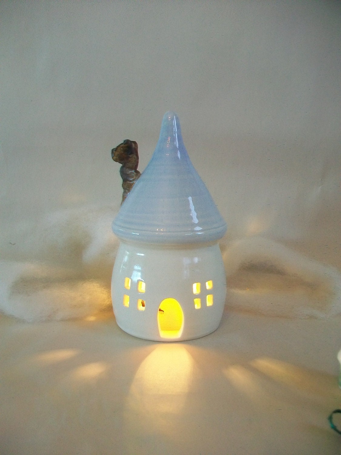 Fairy House/ Night Light - with a VERY  Pale Blue Roof