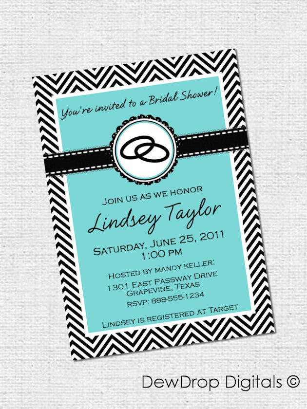 Customized Chevron Bridal Shower Invitation Digital DIY Invite YOU PRINT Bride tiffany blue black Wedding lingerie