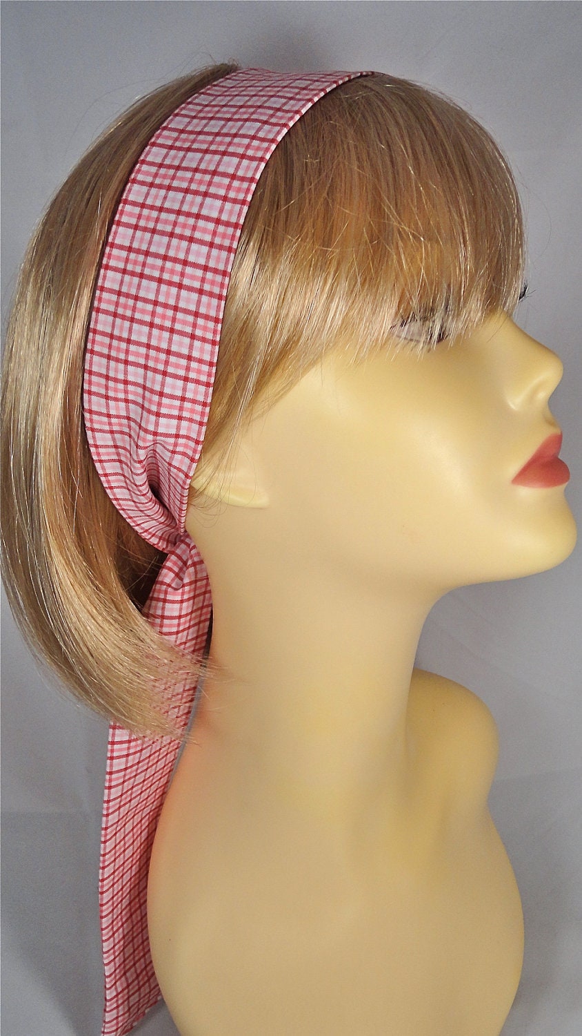 Retro Pinup Red & Pink Checkered Gingham Hair Tie: long and versatile
