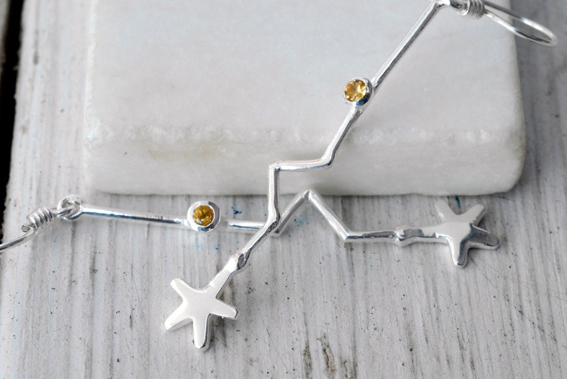 Sunshine Yellow Citrine Earring, Sterling Silver Stars, Dainty Minimalist Jewelry, November Birthstone, Yellow Jewelry, Spring 2013