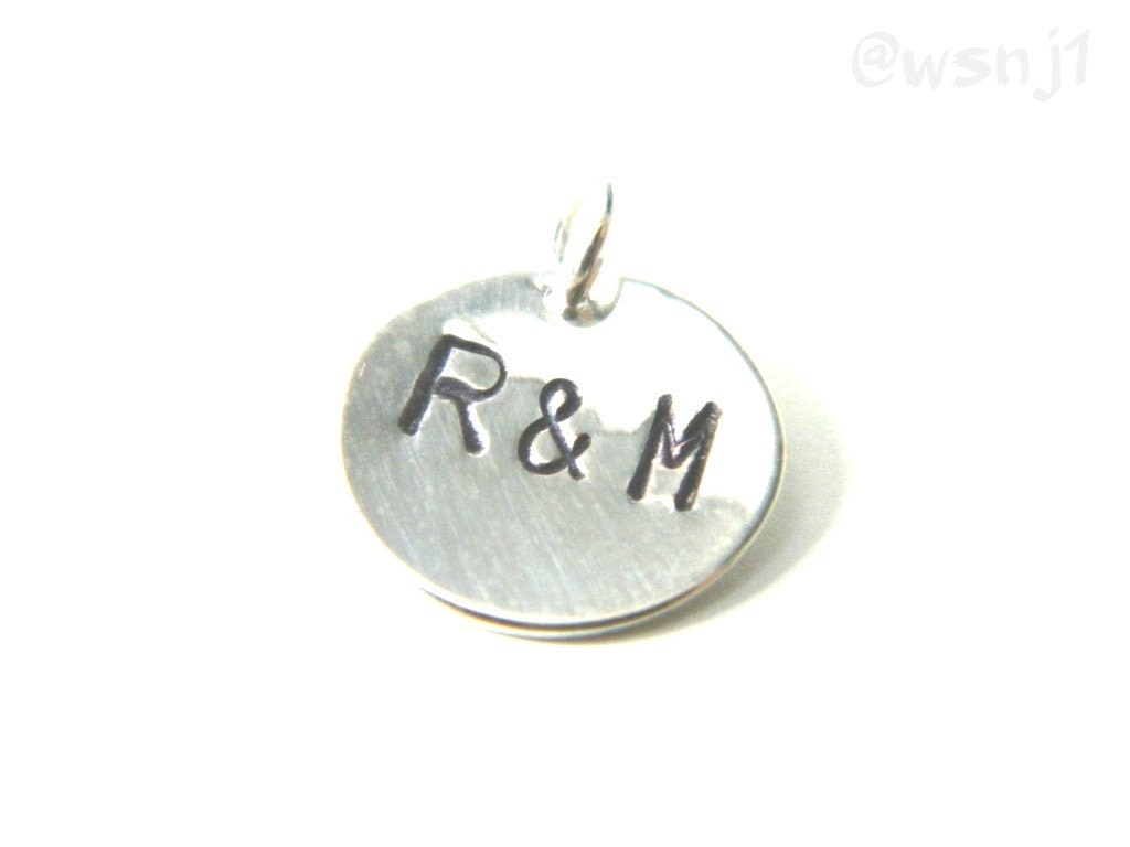Monogrammed Initial Pendant Hand Stamped Personalized Silver Round Three Letters or use Ampersand