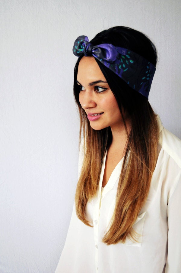 Purple watercolor bear print head wrap headband