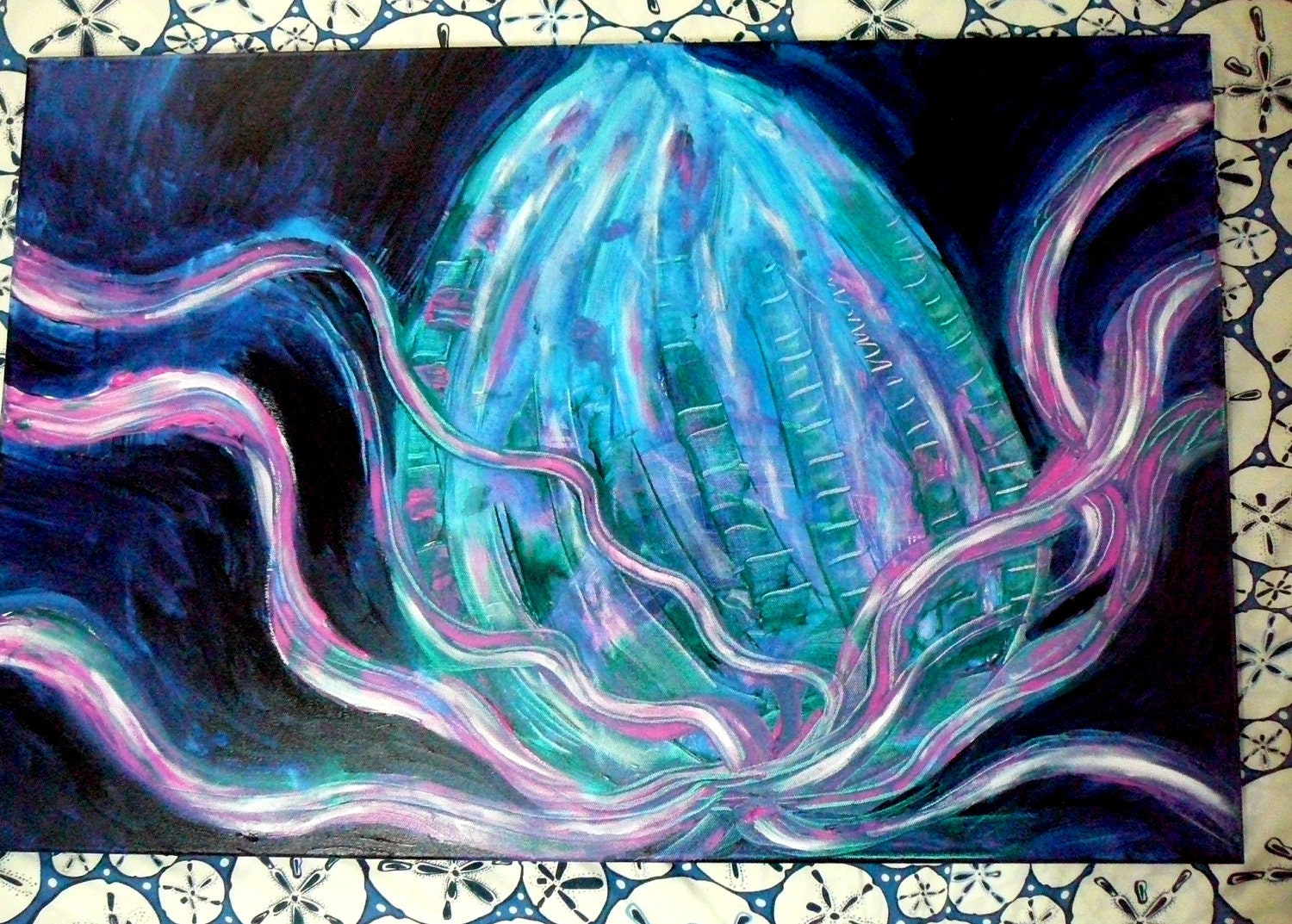 Abstract Ocean Art. Original Painting. Textured. Title Octo-Comb Jelly by Julia D'Ambrosi