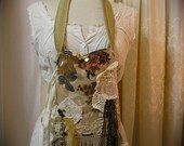 Fringe Gypsy Handbag, handmade fabric bag, doily lace shabby cottage embellished SMALL