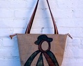 Coffee Sack Tote Bag - Burlap Zipper Tote - Upcycled Coffee Sack Tote Bag- Vegan Handbag- Ready to Ship