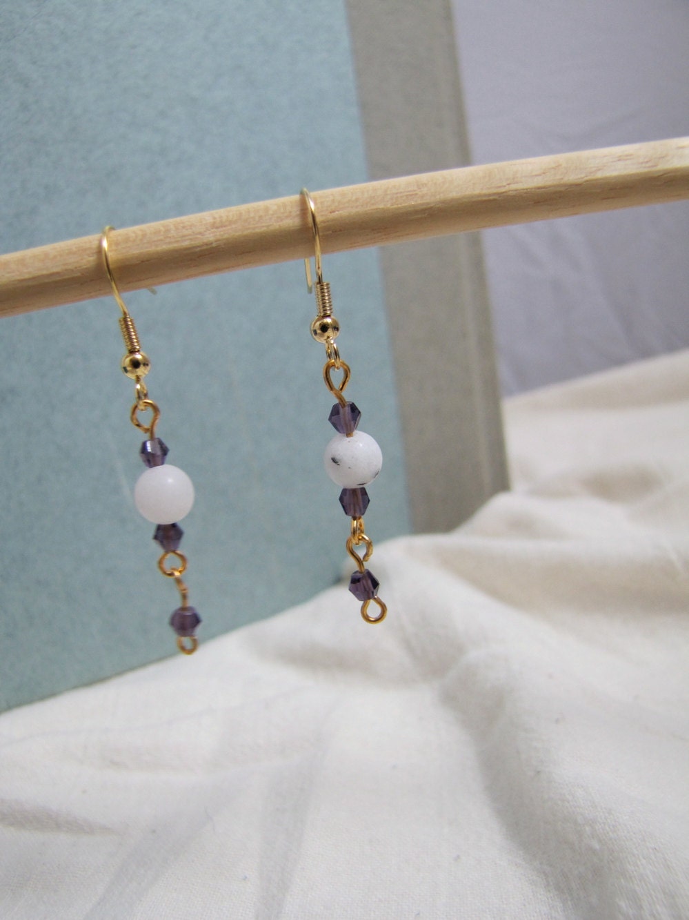 Bone Tea China earrings: tourmalinated quartzite, swarovski crystal (free US shipping)