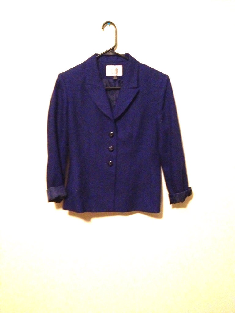 90s navy blue tailored button up cardigan blazer jacket suit coat outerwear