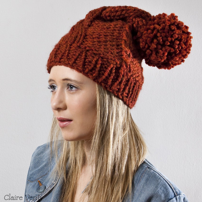Pom Pom Knit Hat in Spice