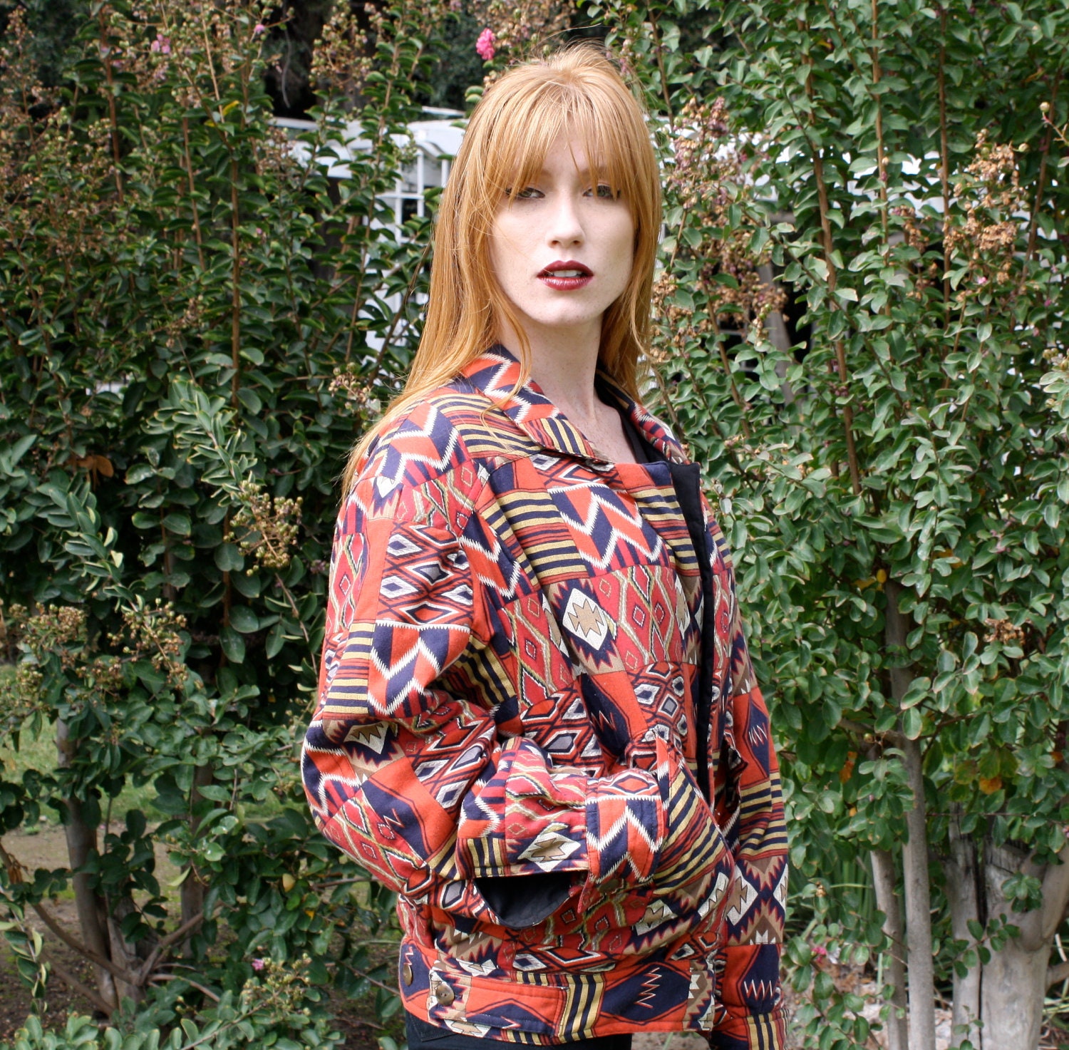 Vintage Desert Ikat Bomber Jacket // Cotton // ML