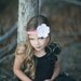 Baby Flower Headband- Girl Headband-Gorgeous White Silk Flower with Rhinestone Button on Soft Pink Elastic Headband- Flower Girl Headband