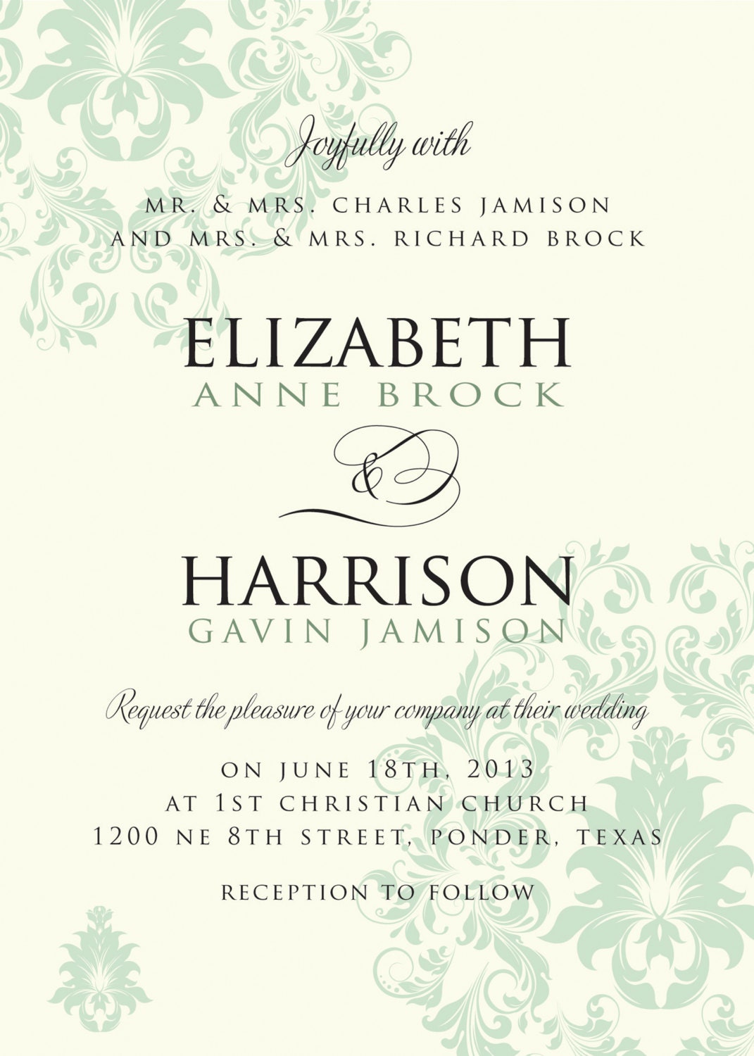 PRINTABLE Wedding Invitation Suite DIY - Cream and Mint Green Damask Wedding Collection (Colors Can Be Customized) Il_170x135