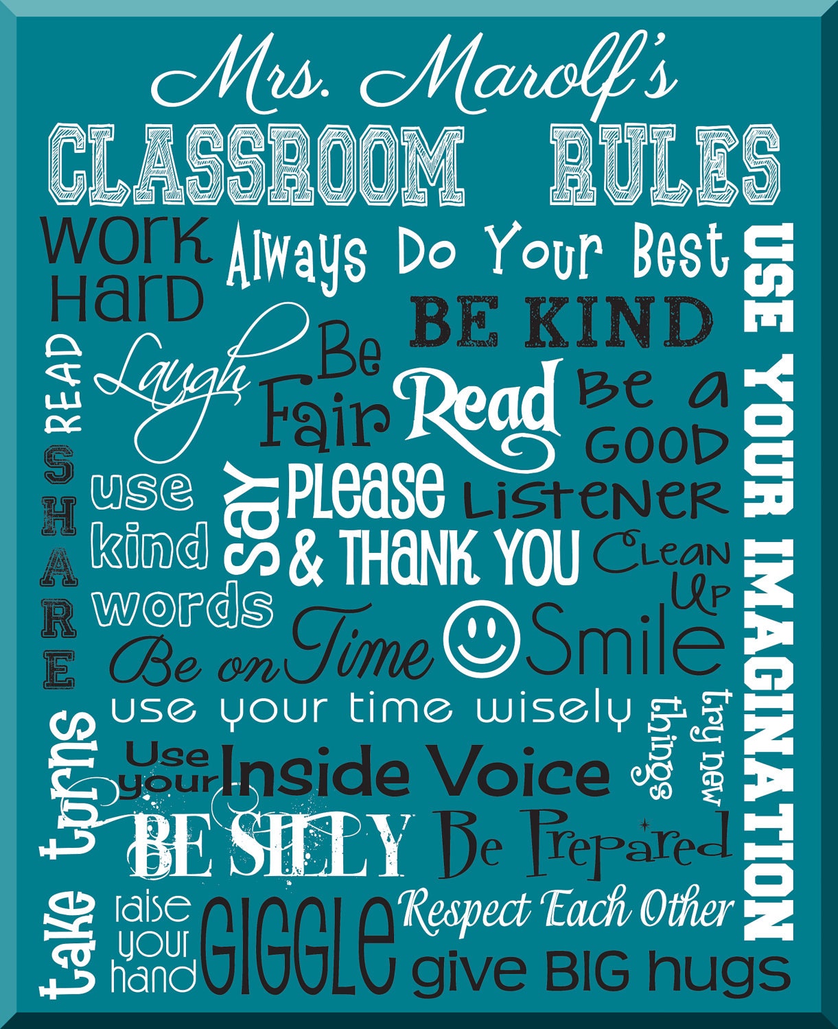 CLASSROOM RULES SIGN - Personalized Teacher Gift - Canvas Word Art - Ready to Hang 11" x 14" Other sizes/colors available Il_570xn