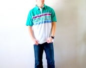 Vintage turquoise and pink striped mens shirt