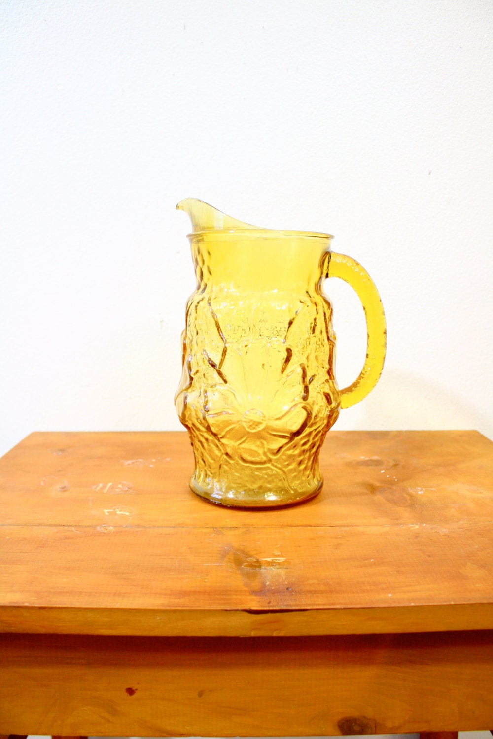 Vintage yellow glass pitcher vase