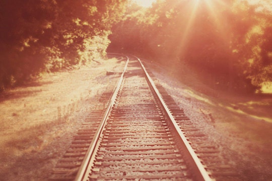 Railroad Photography, Old Railroad Photograph, Rustic Home Decor, Dreamy Sepia, Country Road, Rose Gold, Rail Road 8x12 Metallic Print