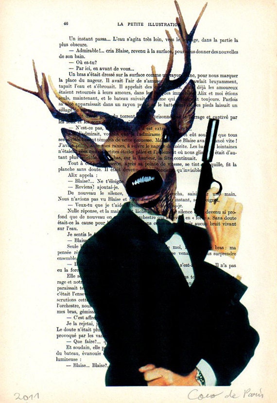 Drawing Illustration Giclee Prints Posters Mixed Media Art Acrylic Painting Holiday Decor Gifts: JAMES BOND Deer Skyfall