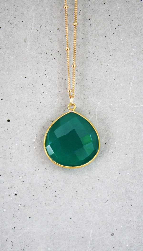 Emerald Green Onyx 14k Gold Filled Necklace