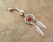 Raspberry Red Jasper Dream Catcher Belly Button Ring