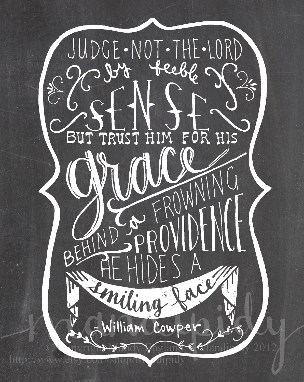 God Moves In a Mysterious Way - Vintage Chalkboard Typography - 8x10 Illustrated Print by Mandipidy