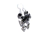 Skull Earrings - Halloween Earrings - Black Snakeskin Agate - Skulls, Chain Dangle Earrings.