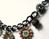 Jewelry Gunmetal Steampunk Necklace with Gear Charms - Steampunk Jewelry - Gift Ideas