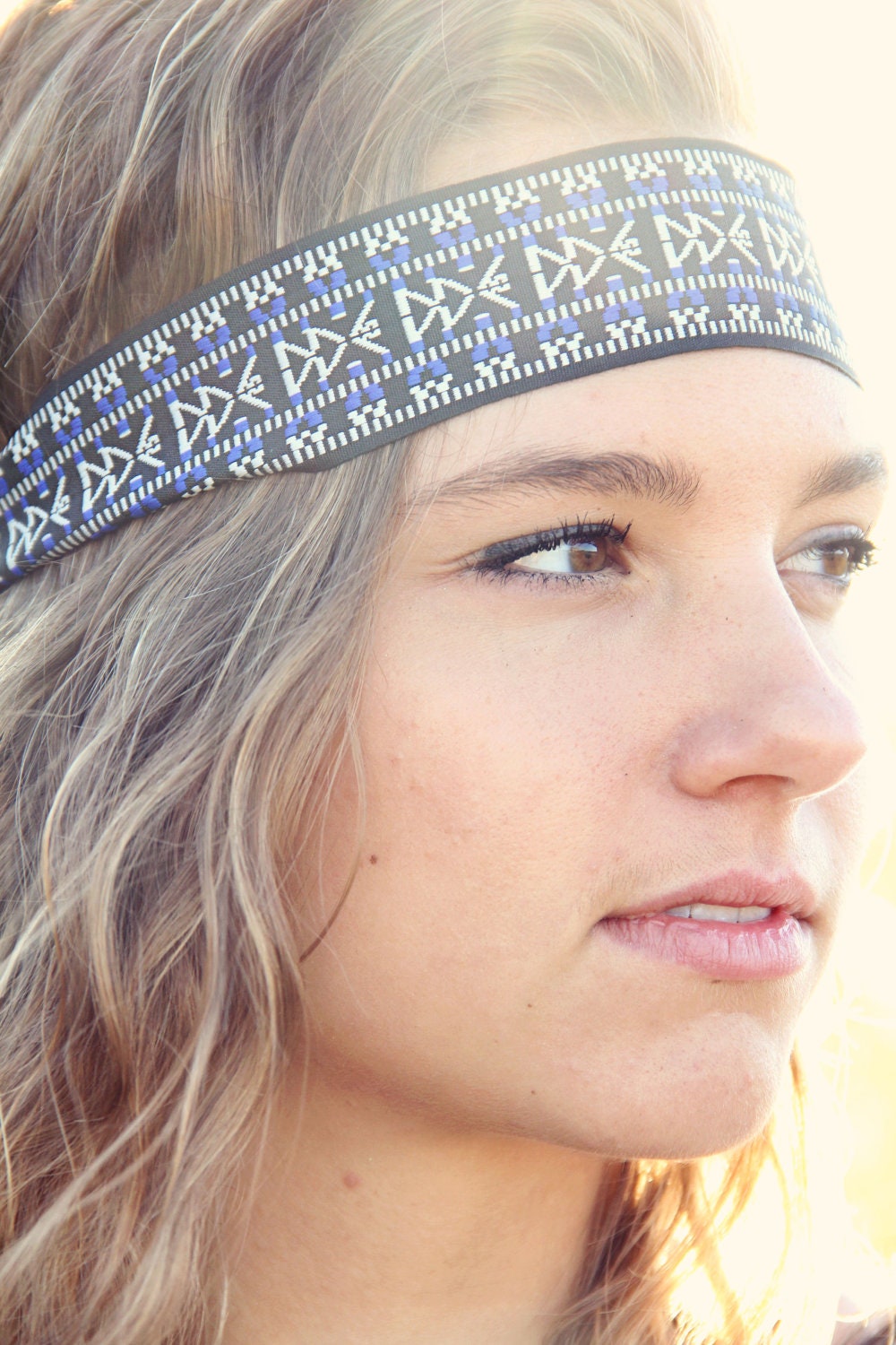 Ethnic Headband, Indie, elastic closure, Native Style, Aztec, Tribal, Wide cut