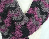Cowl Scarf Chevron Zig Zag Pattern Chunky Crochet Handmade Crochet Winter Womens Accessories Purple Gray Black