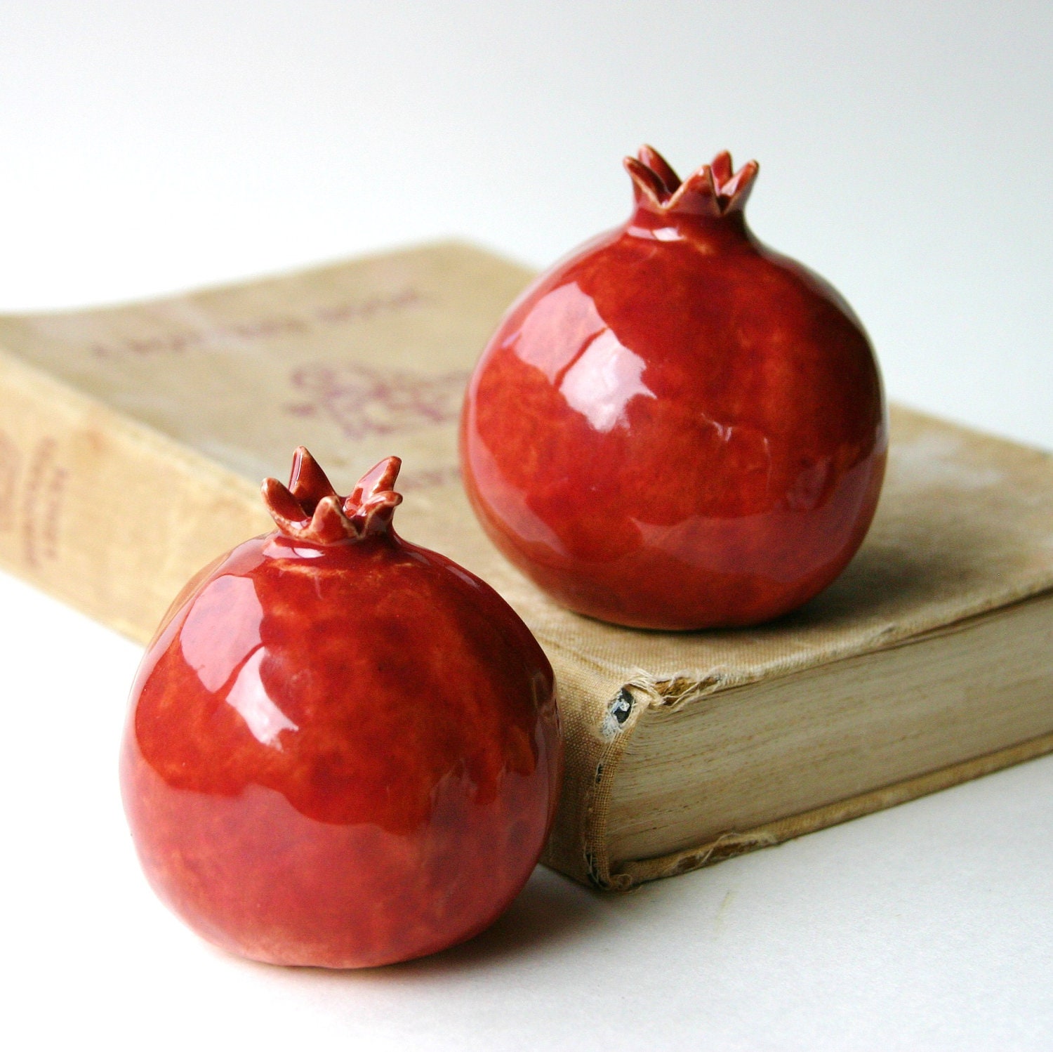 Pomegranates Salt & Pepper Shakers -  Handmade Porcelain Sculptures - Kitchen Table Home Decor - Vintage Plum Coral - BackBayPottery