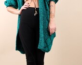 1980s - 1990s vtg EMERALD Green Comfy Oversized Duster Sweater / Long Cocoon Jacket / Sz Small - Medium / Boho Grunge
