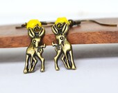 Tiny Deer Earrings, Deer Charm Earrings, Sunshine yellow czech Bead Earrings with Deer Doe Charm, Tiny Deer Doe Jewelry