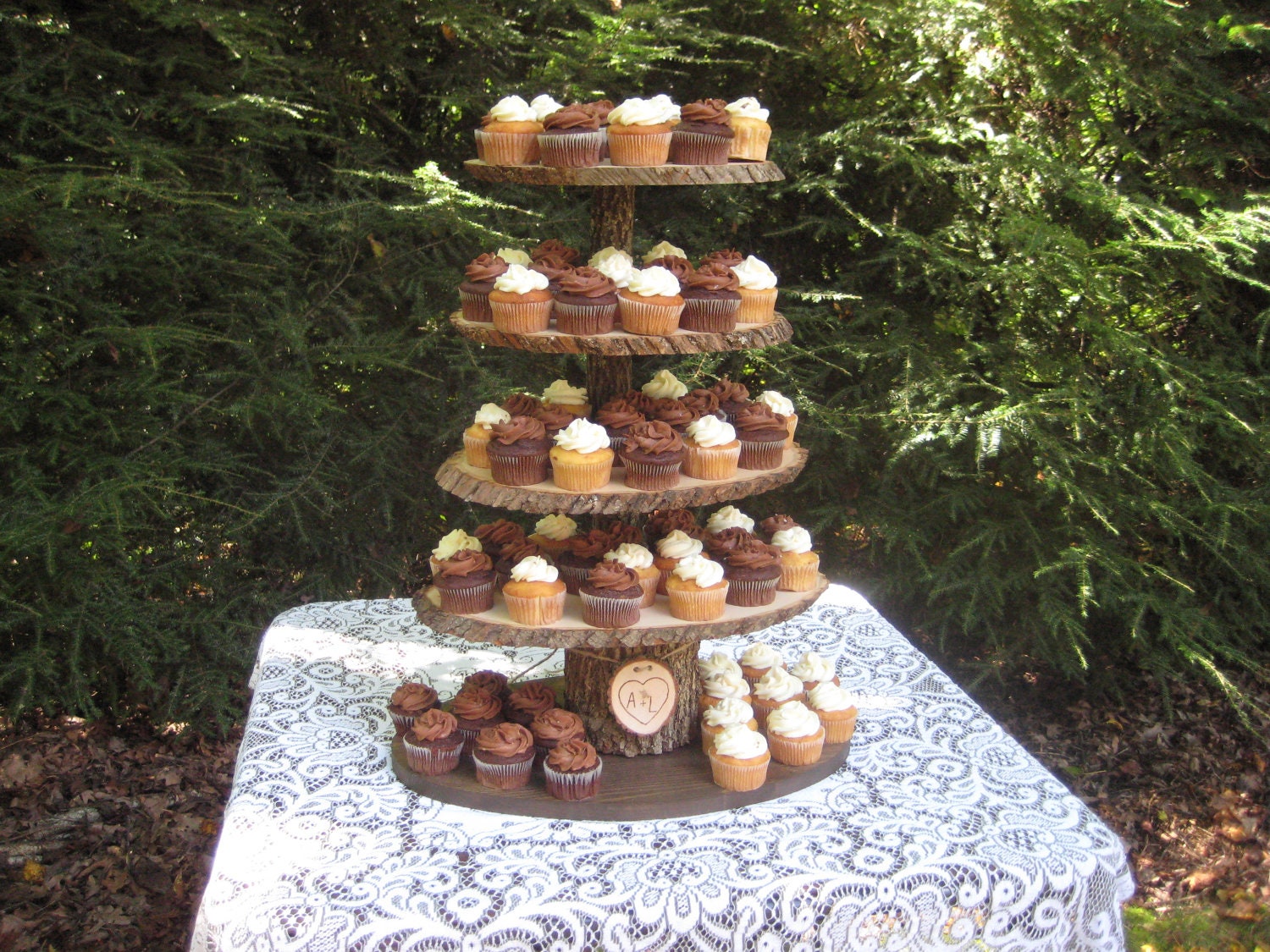 Cupcake Stand Rustic Wedding Wood Dessert Bar 5 Tier X Large Personalized